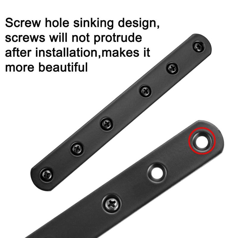 Sumnacon 8 Pcs Stainless Steel Flat Plates - 6 Inch Heavy Duty Mending Plate Straight Corner Brace Brackets Connector Furniture Repair Fixing Joint with Screws, Black - Image 2
